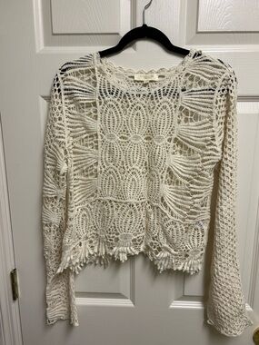 Rebellion Cream Crochet Openwork Long-Sleeve Top